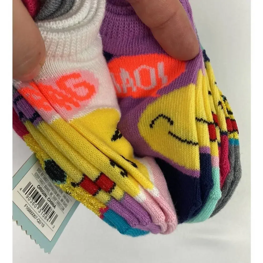 Cat & Jack Girl's 7 Pack No Show Emoji Socks Sizes S 5 1/2- 8 1/2 shoe size Todd